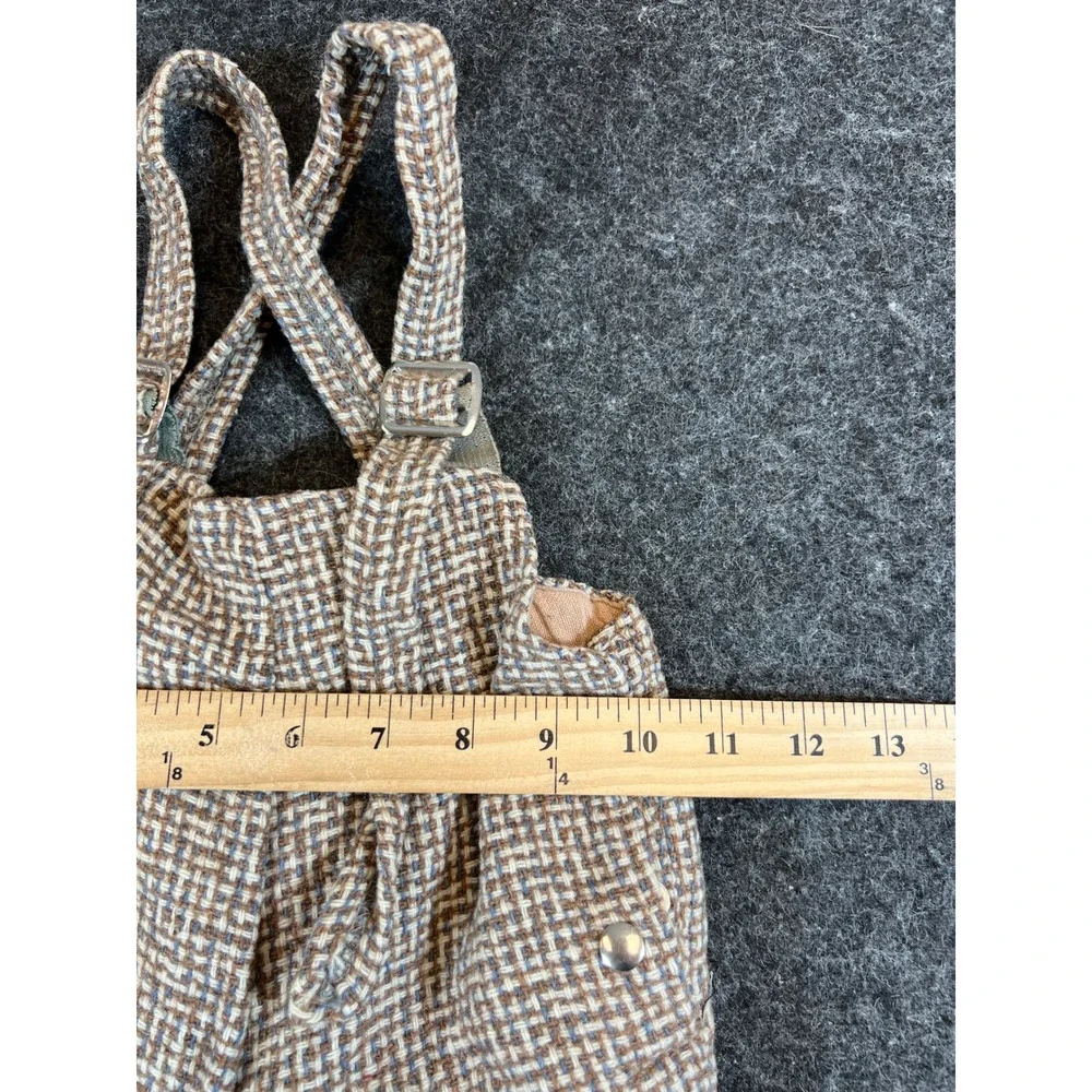 VTG 50s Brown Basketweave Coat and Overalls Set with Velvet Trim Girls Lot of 2